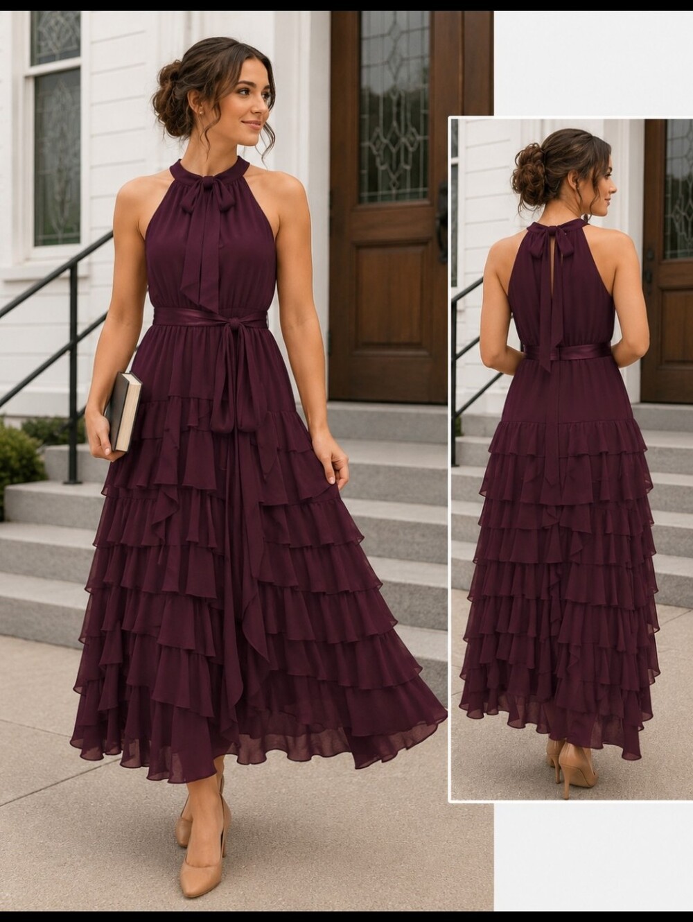 Plum Tiered Ruffle Layered Maxi Dress